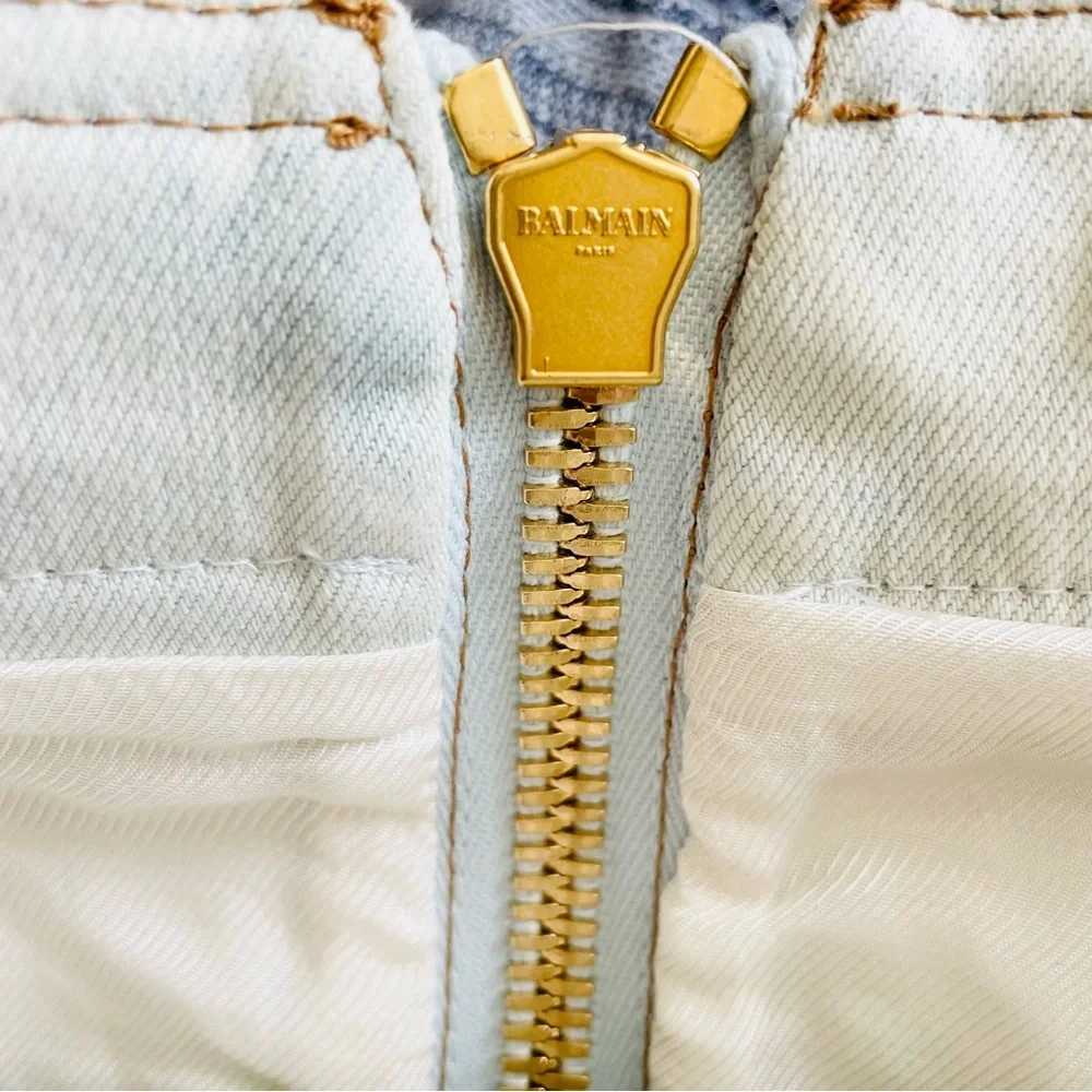 Balmain Paris EU SIZE 42 denim tiedye button mini skirt